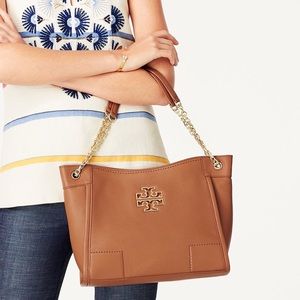 Tory Burch Britten Small Slouchy Tote Brown